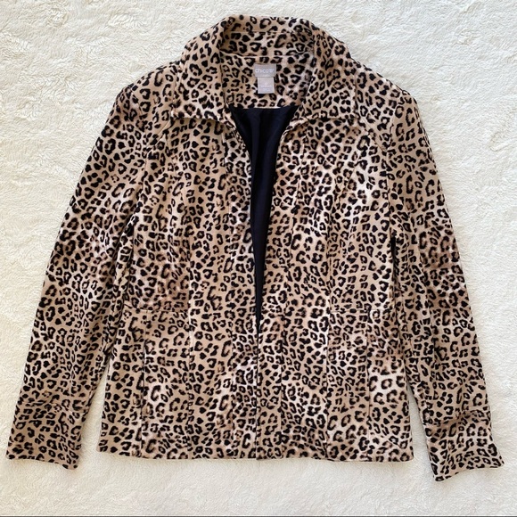 Chicos leopard print stretchy jersey knit comfortable blazer 4/6 - Picture 1 of 13